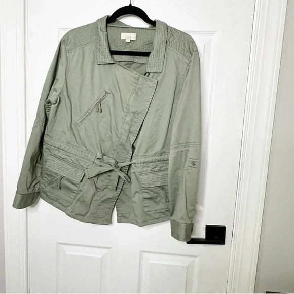 LOFT Green Cargo Utility Cotton Sateen Jacket Casual Size Medium - Picture 5 of 8